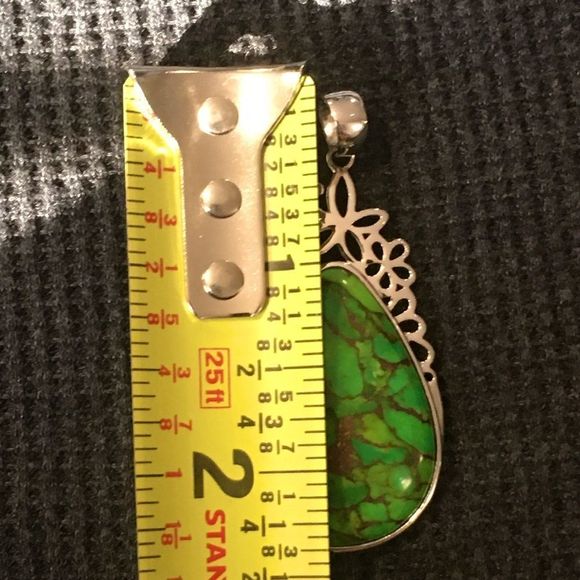 Copper Infused Green Turquoise Sterling Silver Pendant - Picture 5 of 9